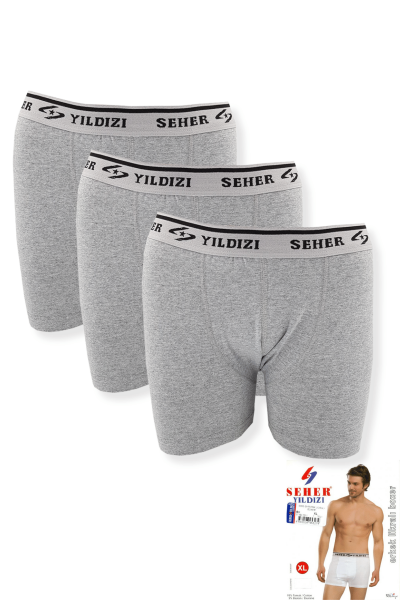 0060 Seher Erkek Elastan Boxer 3'lü Gri 