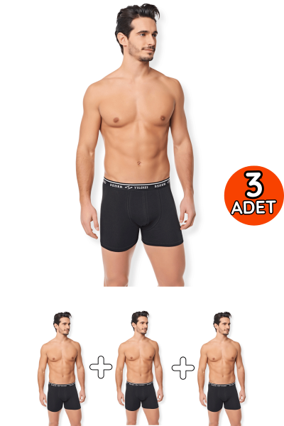 0060 Seher Erkek Elastan Boxer 3'lü Siyah 