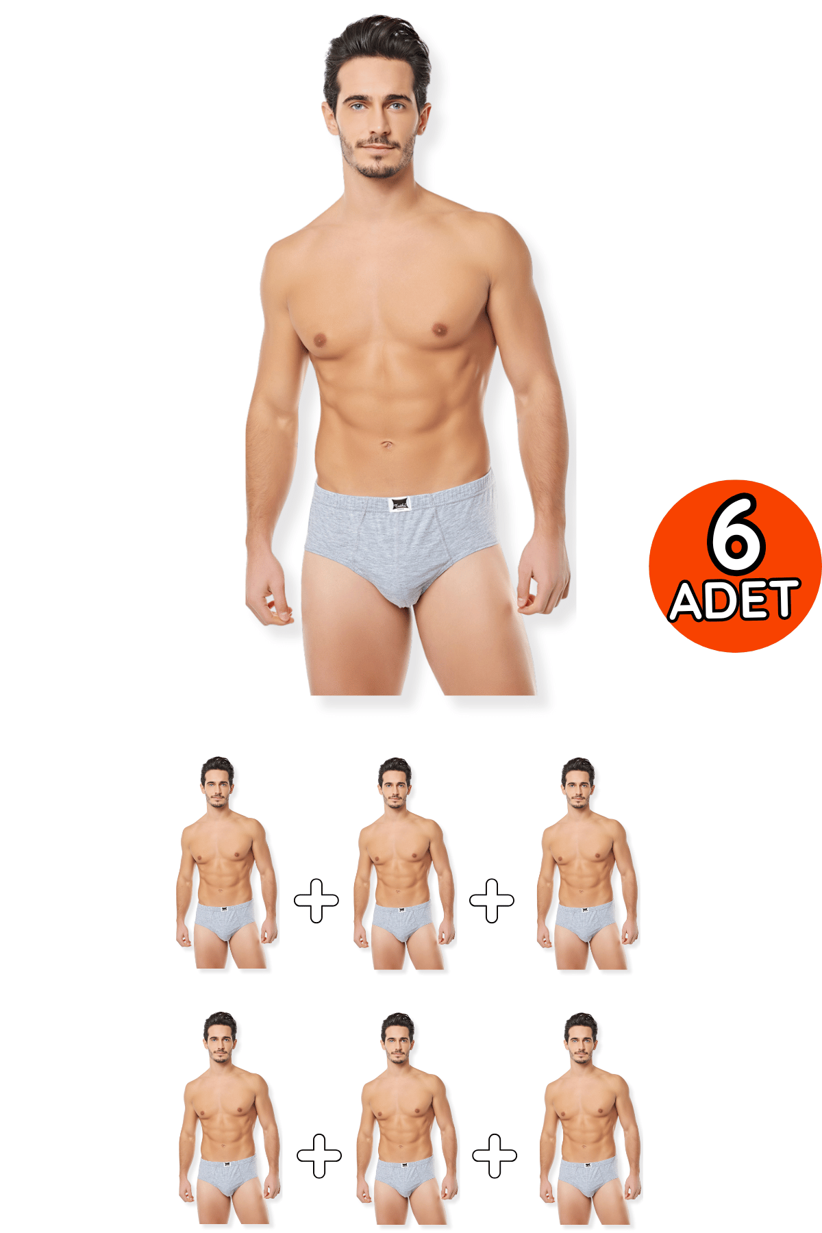 0109 Tutku Erkek Slip 6'lı Paket Gri - 1