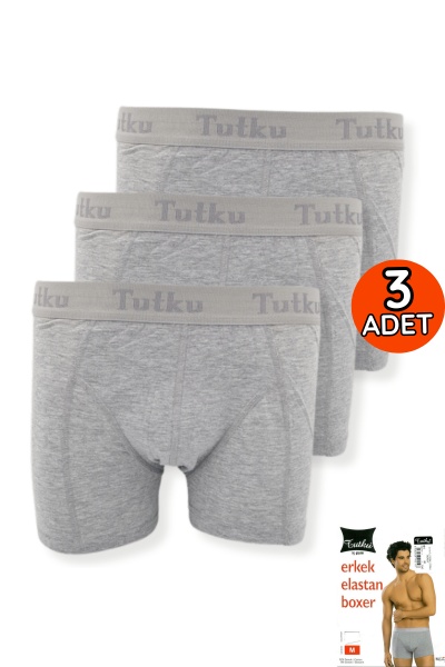 0114 Tutku Erkek Elastan Boxer 3'lü Gri - 1