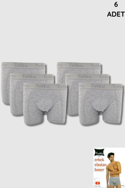 0114 Tutku Erkek Elastan Boxer 6'lı Paket Gri - TUTKU