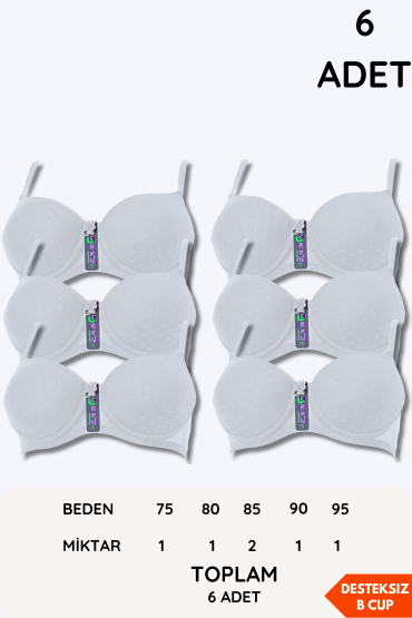 1112 Ebru Silikonlu Puanlı Desteksiz Sütyen 6'lı Beyaz 